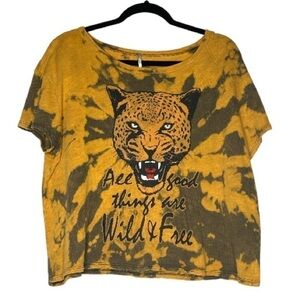 Jaguar Tie Dye Cropped orange and black Tee Shirt size medium